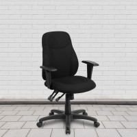 Flash Furniture BT-90297M-A-GG Mid-Back Black Multi-Functional Ergonomic Chair with Height Adjustable Arms