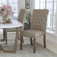 Flash Furniture BT-P-BG-LEA-GG HERCULES Series Beige Leather Parsons Chair with Rolled Back, Accent Nail Trim and Walnut Finish 