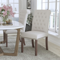 Flash Furniture BT-P-BGE-FAB-GG HERCULES Series Beige Fabric Parsons Chair with Rolled Back, Accent Nail Trim and Walnut Finish 