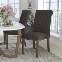 Flash Furniture BT-P-BRN-FAB-GG HERCULES Series Brown Fabric Parsons Chair with Rolled Back, Accent Nail Trim and Walnut Finish 