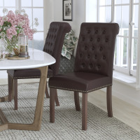 Flash Furniture BT-P-BRN-LEA-GG HERCULES Series Brown Leather Parsons Chair with Rolled Back, Accent Nail Trim and Walnut Finish 
