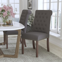 Flash Furniture BT-P-DKGY-FAB-GG HERCULES Series Dark Gray Fabric Parsons Chair with Rolled Back, Accent Nail Trim and Walnut Finish 
