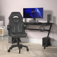 Flash Furniture CH-00095-BK-RLB-GG X10 Gaming Chair Racing Office Computer PC Adjustable Chair with Flip-up Arms and Transparent Roller Wheels, Black LeatherSoft
