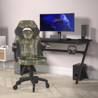 Flash Furniture CH-00095-CAM-RLB-GG X10 Gaming Chair Racing Computer PC Adjustable Chair with Flip-up Arms and Transparent Roller Wheels, Camouflage/Black LeatherSoft