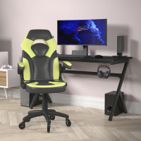 Flash Furniture CH-00095-GN-RLB-GG X10 Gaming Chair Racing Computer PC Adjustable Chair with Flip-up Arms and Transparent Roller Wheels, Neon Green/Black LeatherSoft
