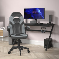 Flash Furniture CH-00095-GY-RLB-GG X10 Gaming Chair Racing Office Computer PC Adjustable Chair with Flip-up Arms and Transparent Roller Wheels, Gray/Black LeatherSoft