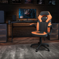 Flash Furniture CH-00095-OR-GG X10 Gaming Chair Racing Office Ergonomic Computer PC Adjustable Swivel Chair with Flip-up Arms, Orange/Black LeatherSoft