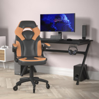 Flash Furniture CH-00095-OR-RLB-GG X10 Gaming Chair Racing Office Computer PC Adjustable Chair with Flip-up Arms and Transparent Roller Wheels, Orange/Black LeatherSoft