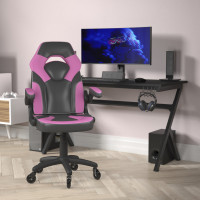 Flash Furniture CH-00095-PK-RLB-GG X10 Gaming Chair Racing Office Computer PC Adjustable Chair with Flip-up Arms and Transparent Roller Wheels, Pink/Black LeatherSoft