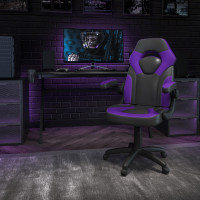 Flash Furniture CH-00095-PR-GG X10 Gaming Chair Racing Office Ergonomic Computer PC Adjustable Swivel Chair with Flip-up Arms, Purple/Black LeatherSoft