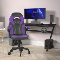 Flash Furniture CH-00095-PR-RLB-GG X10 Gaming Chair Racing Office Computer PC Adjustable Chair with Flip-up Arms and Transparent Roller Wheels, Purple/Black LeatherSoft