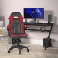 Flash Furniture CH-00095-RED-RLB-GG X10 Gaming Chair Racing Office Computer PC Adjustable Chair with Flip-up Arms and Transparent Roller Wheels, Red/Black LeatherSoft