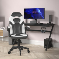 Flash Furniture CH-00095-WH-RLB-GG X10 Gaming Chair Racing Office Computer PC Adjustable Chair with Flip-up Arms and Transparent Roller Wheels, White/Black LeatherSoft