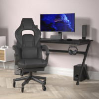 Flash Furniture CH-00288-BK-BK-RLB-GG X40 Gaming Chair Racing Computer Chair with Fully Reclining Back/Arms and Transparent Roller Wheels, Slide-Out Footrest, - Black