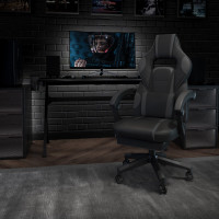 Flash Furniture CH-00288-BK-GG X40 Gaming Chair Racing Ergonomic Computer Chair with Fully Reclining Back/Arms, Slide-Out Footrest, Massaging Lumbar - Black/Gray