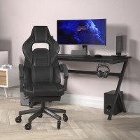 Flash Furniture CH-00288-BK-RLB-GG X40 Gaming Chair Racing Computer Chair with Fully Reclining Back/Arms and Transparent Roller Wheels, Slide-Out Footrest, - Black/Gray