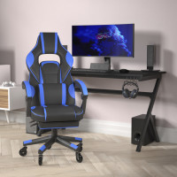 Flash Furniture CH-00288-BL-RLB-GG X40 Gaming Chair Racing Computer Chair with Fully Reclining Back/Arms and Transparent Roller Wheels, Slide-Out Footrest, - Black/Blue