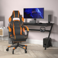 Flash Furniture CH-00288-OR-RLB-GG X40 Gaming Chair Racing Computer Chair with Fully Reclining Back/Arms and Transparent Roller Wheels, Slide-Out Footrest, - Black/Orange
