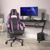 Flash Furniture CH-00288-PR-RLB-GG X40 Gaming Chair Racing Computer Chair with Fully Reclining Back/Arms and Transparent Roller Wheels, Slide-Out Footrest, - Black/Purple