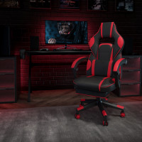 Flash Furniture CH-00288-RED-GG X40 Gaming Chair Racing Ergonomic Computer Chair with Fully Reclining Back/Arms, Slide-Out Footrest, Massaging Lumbar - Red