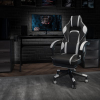 Flash Furniture CH-00288-WH-GG X40 Gaming Chair Racing Ergonomic Computer Chair with Fully Reclining Back/Arms, Slide-Out Footrest, Massaging Lumbar - White
