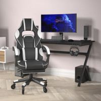 Flash Furniture CH-00288-WH-RLB-GG X40 Gaming Chair Racing Computer Chair with Fully Reclining Back/Arms and Transparent Roller Wheels, Slide-Out Footrest, - White