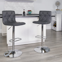 Flash Furniture CH-112080-GY-GG Contemporary Tufted Gray Vinyl Adjustable Height Barstool