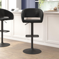Flash Furniture CH-122070-BKBK-GG Erik Contemporary Black Vinyl Adjustable Height Barstool with Rounded Mid-Back and Black Base
