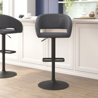 Flash Furniture CH-122070-GYBK-GG Erik Contemporary Gray Vinyl Adjustable Height Barstool with Rounded Mid-Back and Black Base