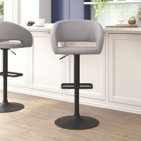 Flash Furniture CH-122070-GYFABBK-GG Erik Contemporary Gray Fabric Adjustable Height Barstool with Rounded Mid-Back and Black Base