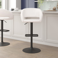 Flash Furniture CH-122070-WHBK-GG Erik Contemporary White Vinyl Adjustable Height Barstool with Rounded Mid-Back and Black Base
