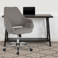 Flash Furniture CH-177280-LGY-F-GG Madrid Home and Office Upholstered Mid-Back Chair in Light Gray Fabric 