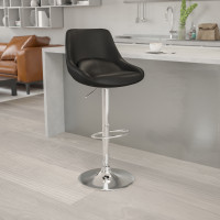 Flash Furniture CH-182050X000-BK-V-GG Contemporary Black Vinyl Adjustable Height Barstool with Chrome Base