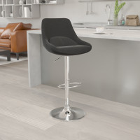 Flash Furniture CH-182050X000-BKFAB-GG Contemporary Black Fabric Adjustable Height Barstool with Chrome Base