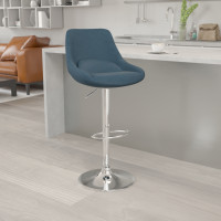 Flash Furniture CH-182050X000-BLFAB-GG Contemporary Blue Fabric Adjustable Height Barstool with Chrome Base