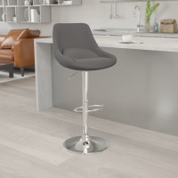 Flash Furniture CH-182050X000-DKGYFAB-GG Contemporary Dark Gray Fabric Adjustable Height Barstool with Chrome Base