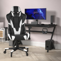 Flash Furniture CH-187230-1-BK-RLB-GG X20 Gaming Chair Racing Office Computer PC Adjustable Chair with Reclining Back and Transparent Roller Wheels in Black LeatherSoft