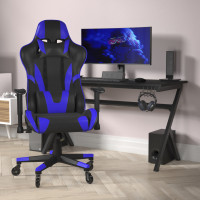 Flash Furniture CH-187230-1-BL-RLB-GG X20 Gaming Chair Racing Office Computer PC Adjustable Chair with Reclining Back and Transparent Roller Wheels in Blue LeatherSoft
