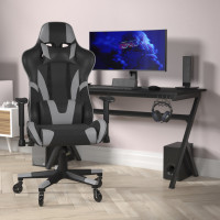Flash Furniture CH-187230-1-GY-RLB-GG X20 Gaming Chair Racing Office Computer PC Adjustable Chair with Reclining Back and Transparent Roller Wheels in Gray LeatherSoft