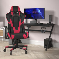 Flash Furniture CH-187230-1-Red-RLB-GG X20 Gaming Chair Racing Office Computer PC Adjustable Chair with Reclining Back and Transparent Roller Wheels in Red LeatherSoft
