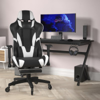 Flash Furniture CH-187230-BK-RLB-GG X30 Gaming Chair Racing Computer Chair with Reclining Back, Slide-Out Footrest, and Transparent Roller Wheels in Black LeatherSoft