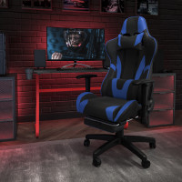 Flash Furniture CH-187230-BL-GG X30 Gaming Chair Racing Office Ergonomic Computer Chair with Reclining Back and Slide-Out Footrest in Blue LeatherSoft