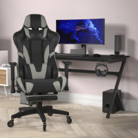 Flash Furniture CH-187230-GY-RLB-GG X30 Gaming Chair Racing Computer Chair with Reclining Back, Slide-Out Footrest, and Transparent Roller Wheels in Gray LeatherSoft