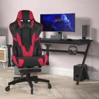 Flash Furniture CH-187230-RED-RLB-GG X30 Gaming Chair Racing Computer Chair with Reclining Back, Slide-Out Footrest, and Transparent Roller Wheels in Red LeatherSoft