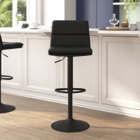 Flash Furniture CH-202071-BK-GG Hughes Commercial Grade Modern Mid-Back Adjustable Height LeatherSoft Channel Stitched Barstools, Set of 2, Black