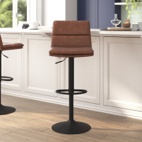 Flash Furniture CH-202071-BR-GG Hughes Commercial Grade Modern Mid-Back Adjustable Height LeatherSoft Channel Stitched Barstools, Set of 2, Cognac