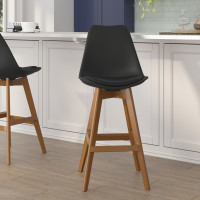 Flash Furniture CH-210925-7-BK-GG Dana Set of 2 Modern Commercial Counter Stools - Black Plastic Backrest - LeatherSoft Padded Seat - 27 Inch Counter Stools - Walnut Finish Wood Frame