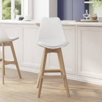 Flash Furniture CH-210925-7-WH-GG Dana Set of 2 Modern Commercial Counter Stools - White Plastic Backrest - LeatherSoft Padded Seat - 27 Inch Counter Stools - Oak Finish Wood Frame
