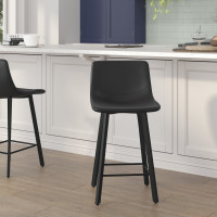 Flash Furniture CH-212069-24-BK-GG Caleb Modern Armless 24 Inch Counter Height Stools Commercial Grade with Footrests in Black LeatherSoft and Black Matte Metal Frames, Set of 2