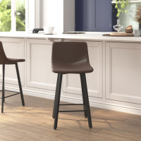 Flash Furniture CH-212069-24-DKBR-GG Caleb Modern Armless 24 Inch Counter Height Stools Commercial Grade w/Footrests in Chocolate Brown LeatherSoft and Black Matte Metal Frames, Set of 2